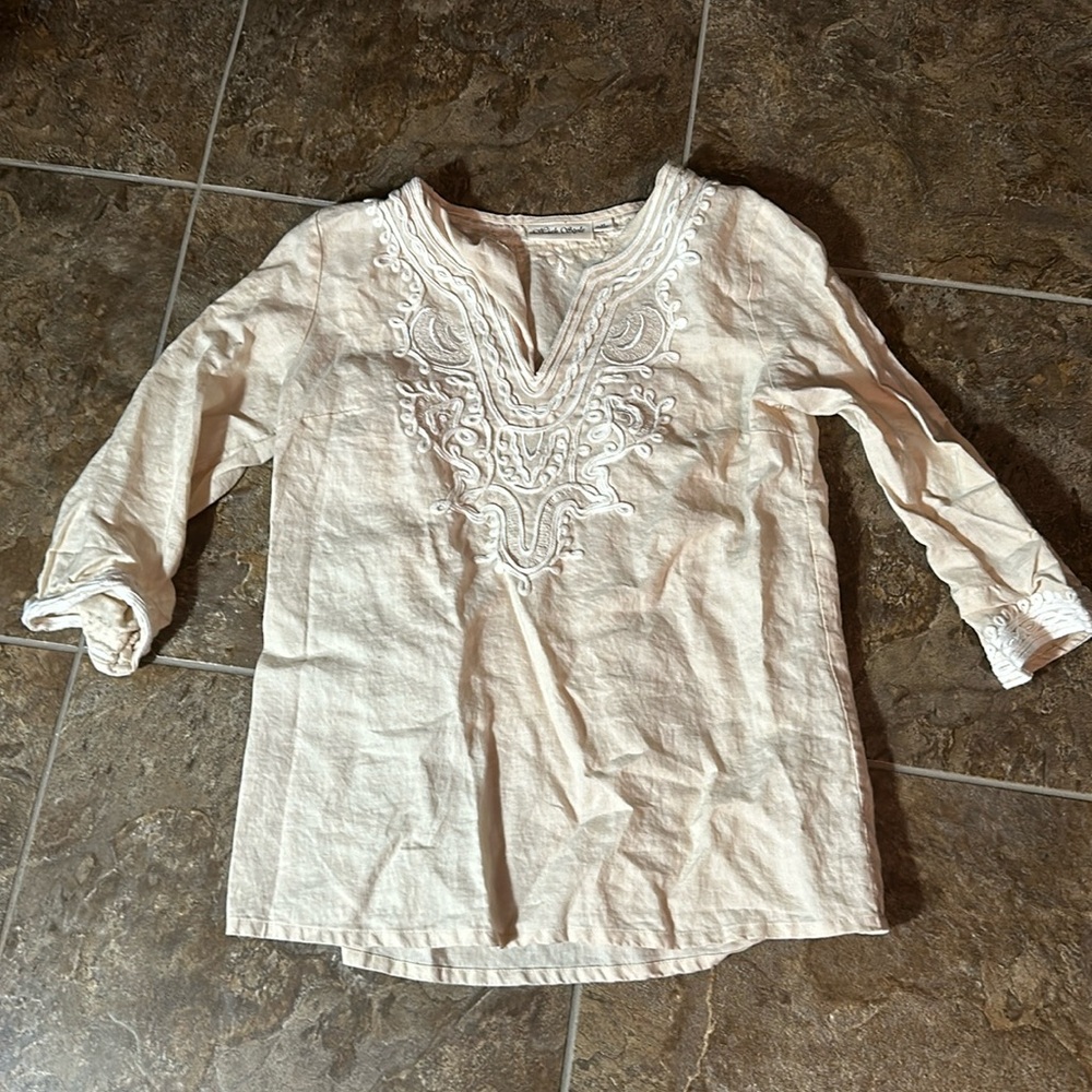 3/4 length sleeve Linen Shirt - Picture 3 of 5